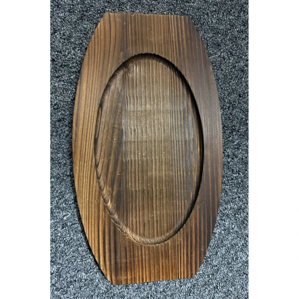 EcoChef Pre-Seasoned Cast Iron Fajita Platter Sizzler Pan Wooden Trivet EC-PS-FP